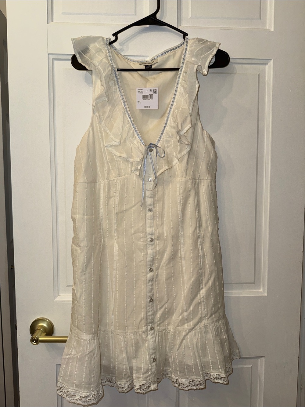 Women’s Cream Ruffle Button-Front Dress
